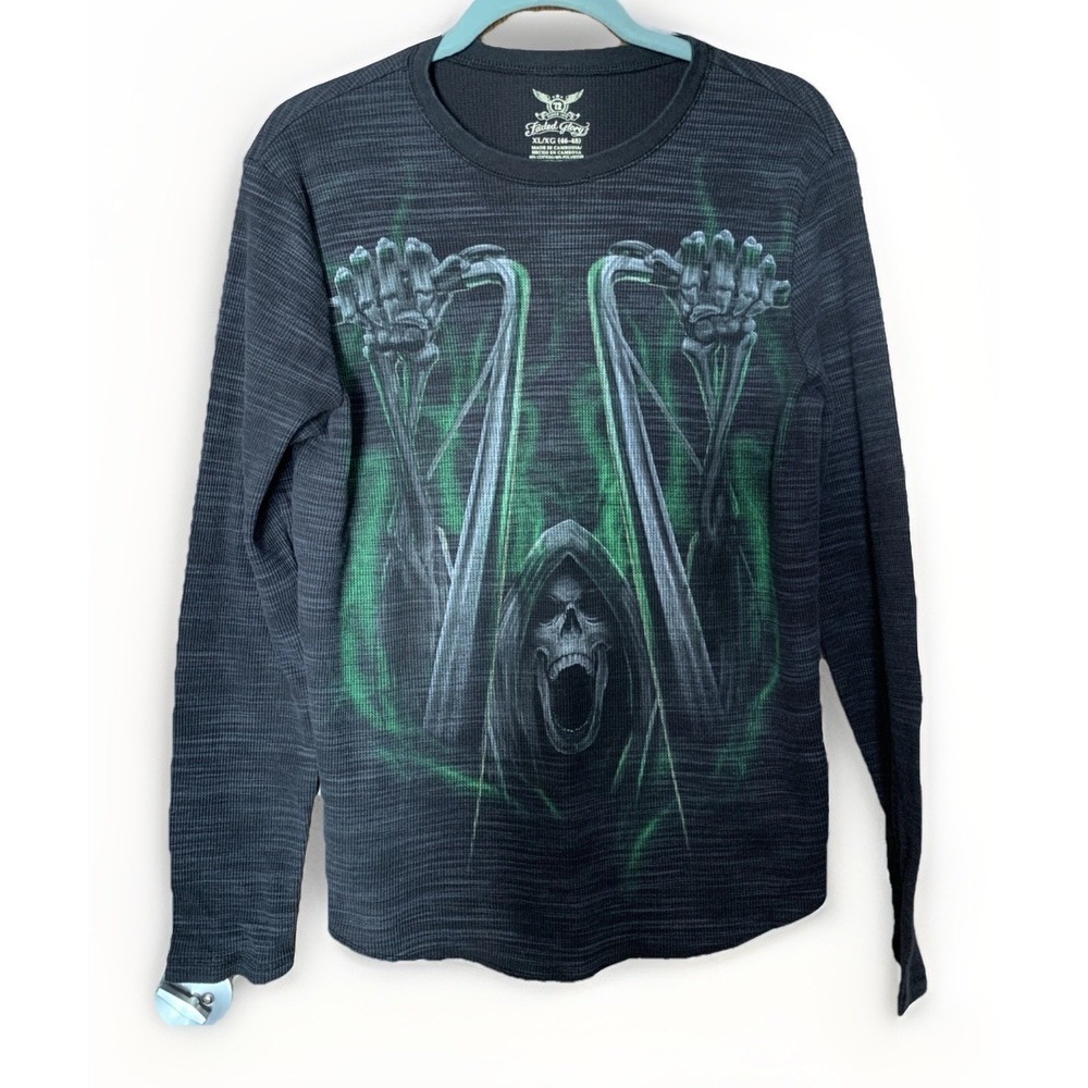 NWOT Faded Glory Thermal Knit Shirt Undertaker On Chopper XL Long Sleeve Y2K
